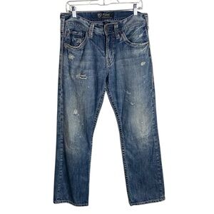 Sliver Jeans Zac Men’s Size 30x30 Distressed Light Wash Western Relaxed Straight